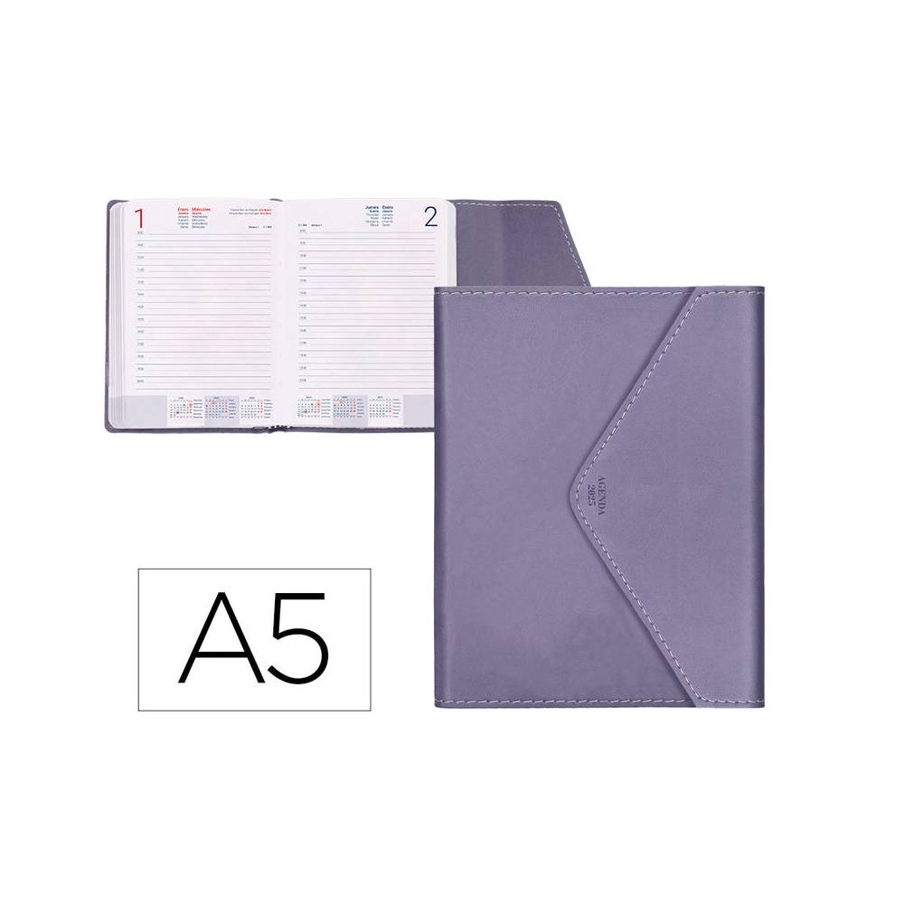 Agenda encuadernada liderpapel psara a5 2025 día página color violeta papel 70 gr - 