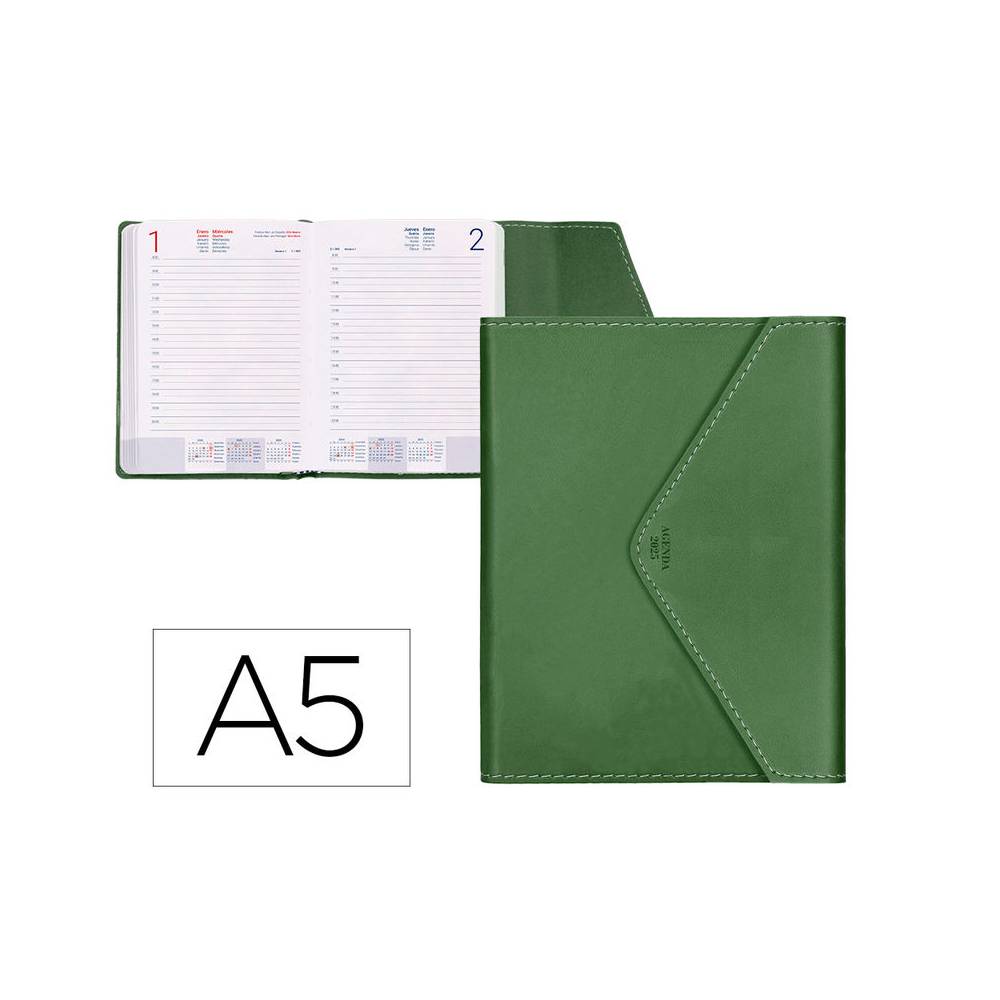 Agenda encuadernada liderpapel psara a5 2025 día página color verde papel 70 gr - 