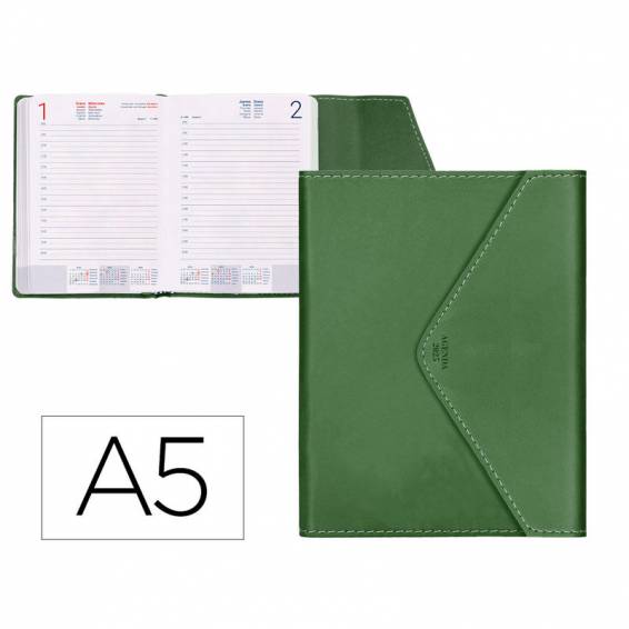 Agenda encuadernada liderpapel psara a5 2025 día página color verde papel 70 gr - 