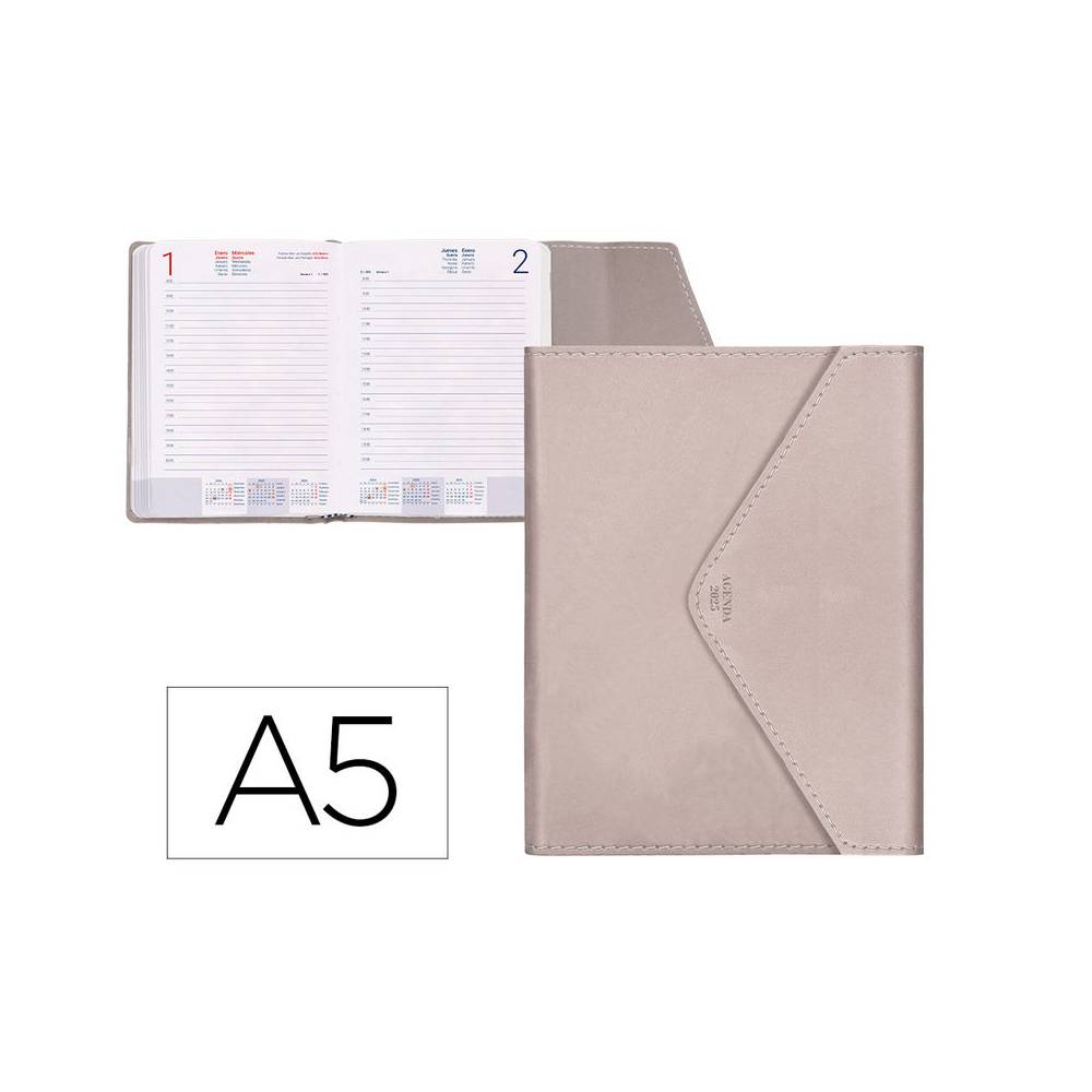 Agenda encuadernada liderpapel psara a5 2025 día página color gris piedra papel 70 gr - 