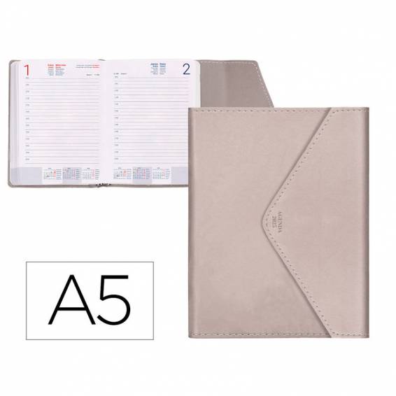 Agenda encuadernada liderpapel psara a5 2025 día página color gris piedra papel 70 gr - 