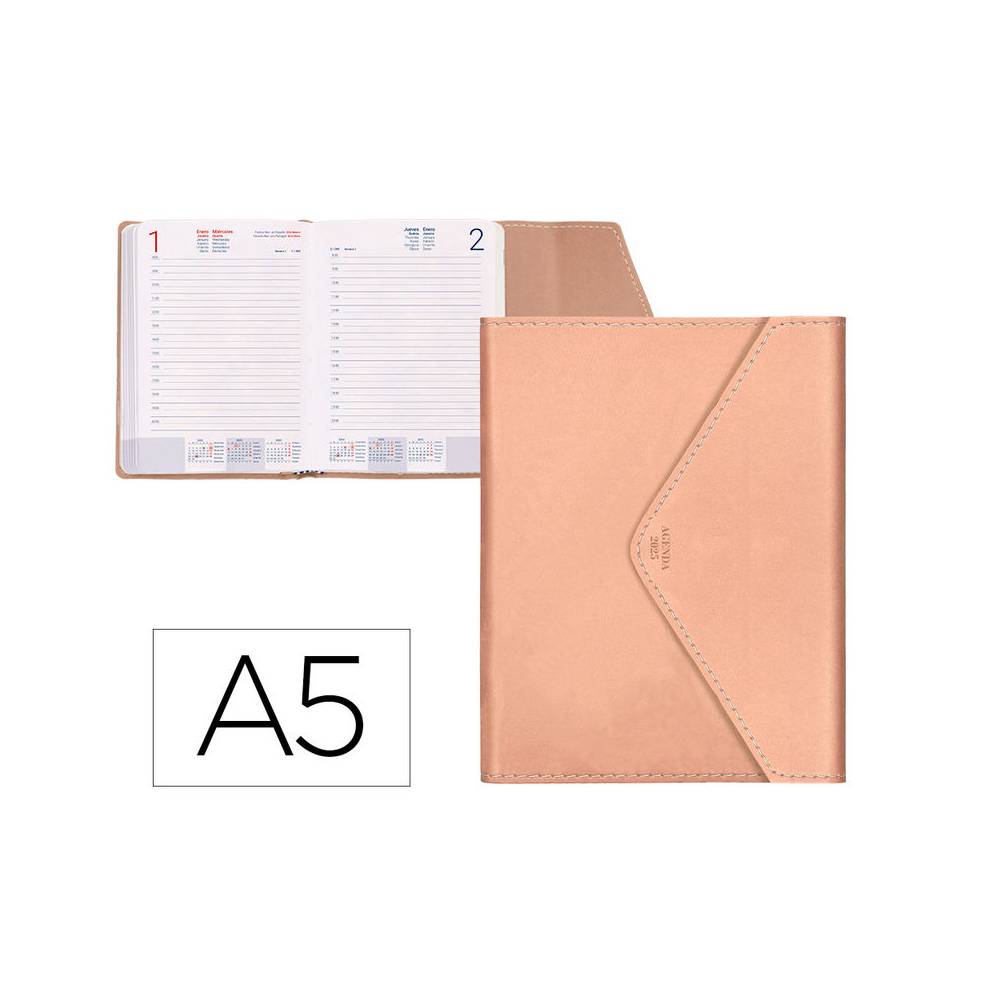 Agenda encuadernada liderpapel psara a5 2025 día página color rosa nude papel 70 gr - 