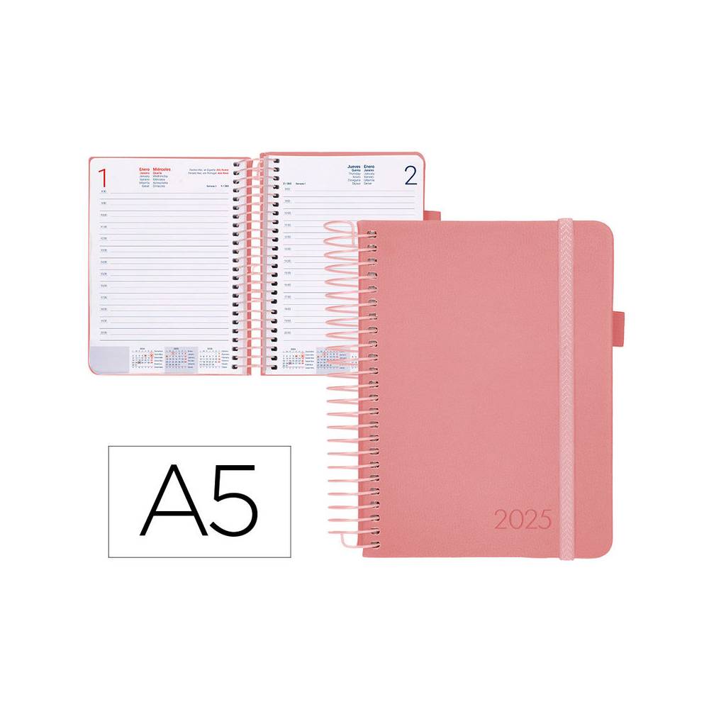 Agenda encuadernada liderpapel neon a5 2025 día página color rosa papel 70 gr - 