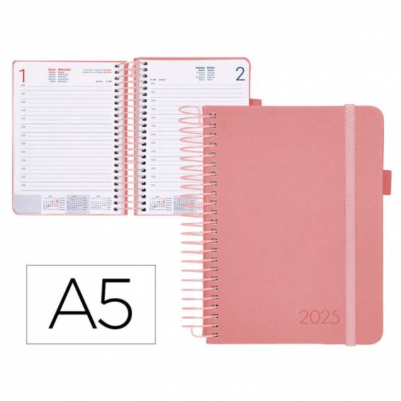 Agenda encuadernada liderpapel neon a5 2025 día página color rosa papel 70 gr - 