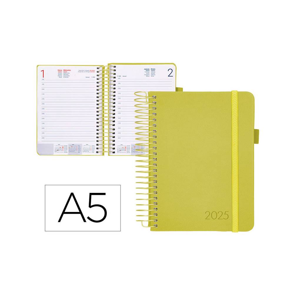 Agenda encuadernada liderpapel neon a5 2025 día página color amarillo papel 70 gr - 