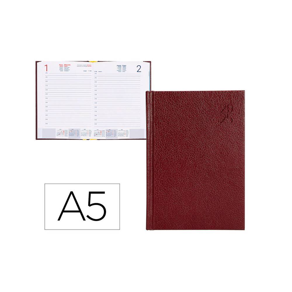 Agenda encuadernada liderpapel corfu a5 2025 día página color rojo papel 60 gr - 