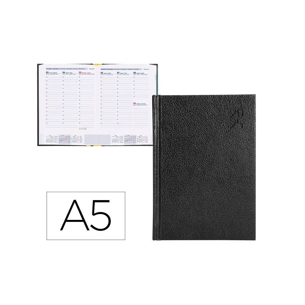 Agenda encuadernada liderpapel corfu a5 2025 semana vista negro papel 60 gr - 