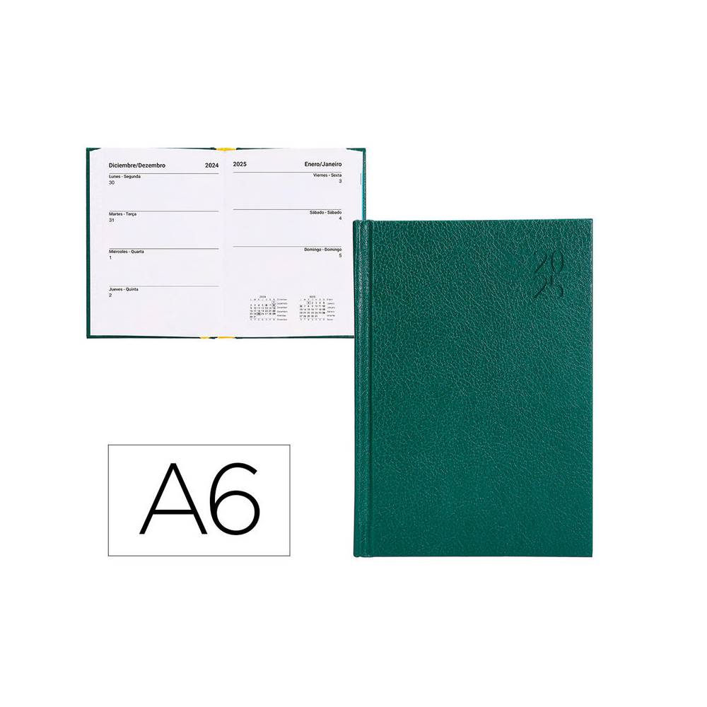 Agenda encuadernada liderpapel corfu a6 2025 día página color verde papel 60 gr - 