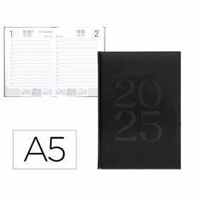 Agenda encuadernada liderpapel creta a5 2025 dia pagina n egro papel 70 gr - 