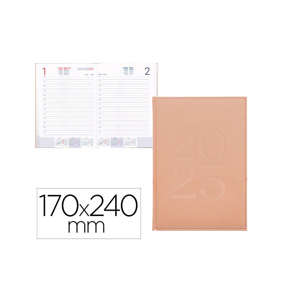 Agenda encuadernada liderpapel creta 170 x 240 2025 día página color rosa nude papel 70 gr - 