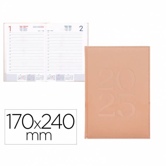 Agenda encuadernada liderpapel creta 170 x 240 2025 día página color rosa nude papel 70 gr - 