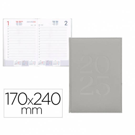 Agenda encuadernada liderpapel creta 170 x 240 2025 día página color gris papel 70 gr - 