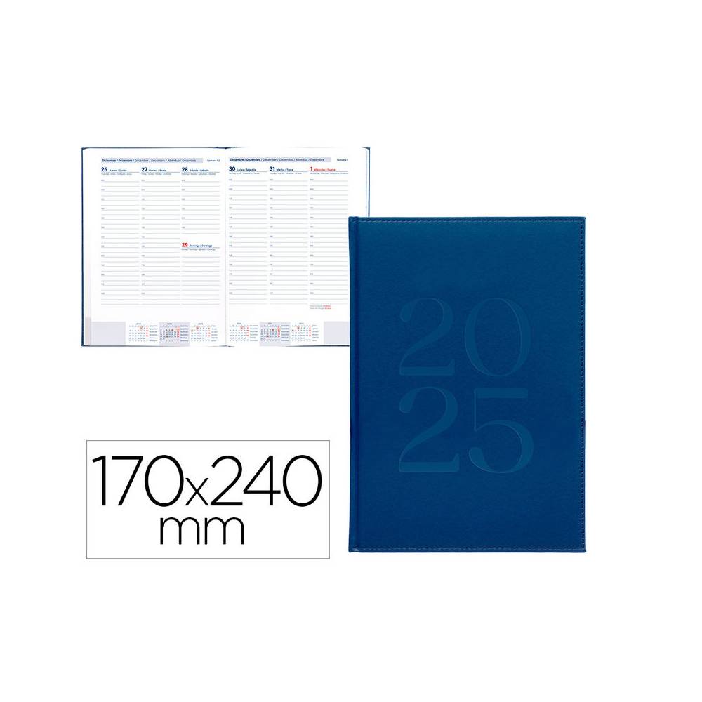 Agenda encuadernada liderpapel creta 170 x 240 2025 semana vista color azul papel 70 gr - 