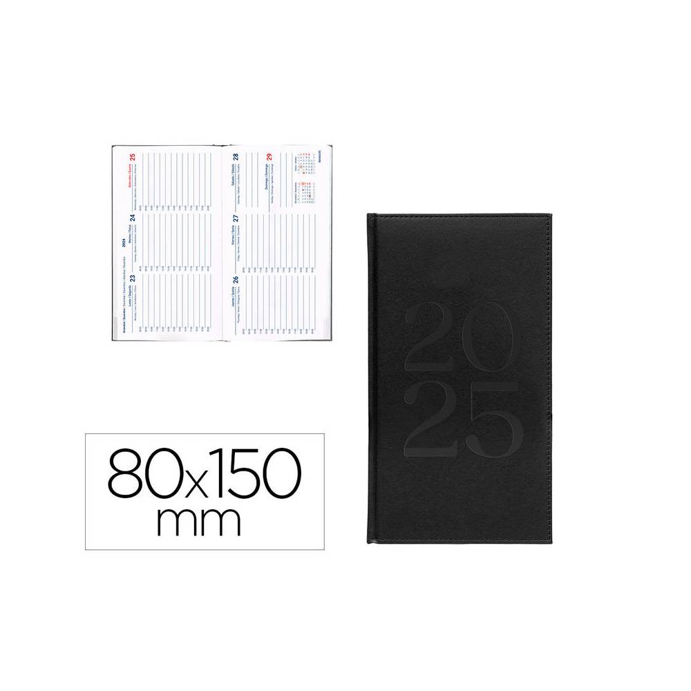 Agenda encuadernada liderpapel creta 80 x 150 2025 semana vista color negro papel 70 gr - 