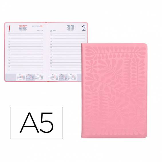 Agenda encuadernada liderpapel icaria a5 2025 día página color rosa papel 70 gr - 