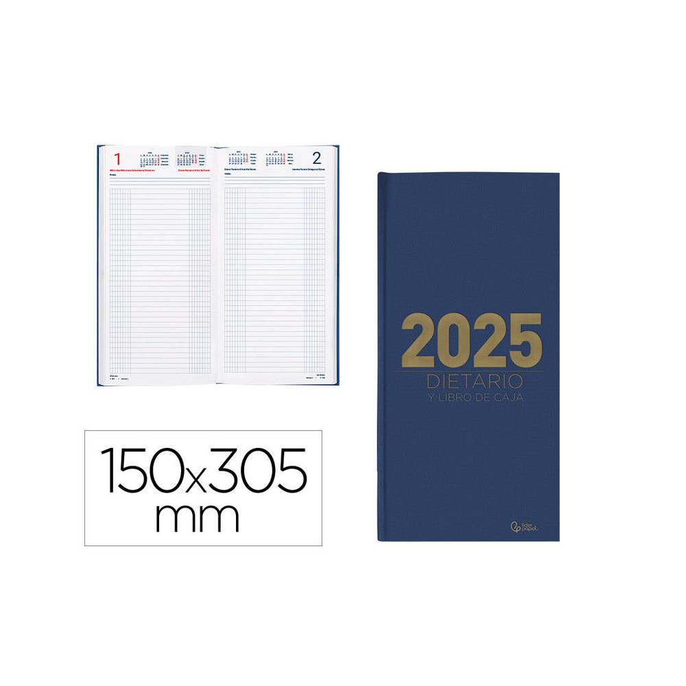 Agenda encuadernada liderpapel dietario 150 x 305 2025 día página color azul papel 70 gr - 