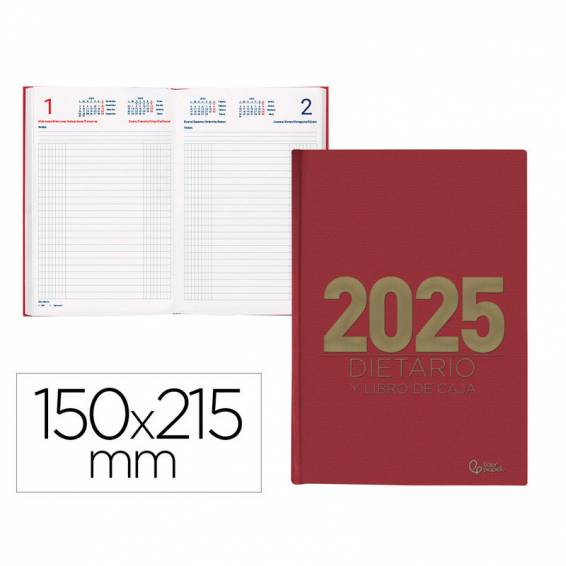 Agenda encuadernada liderpapel dietario 150 x 215 2025 día página color rojo papel 70 gr - 