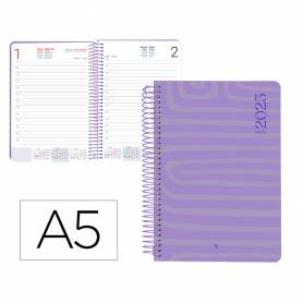 Agenda espiral liderpapel syro s a5 2025 día página color morado papel 60 gr