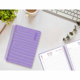 Agenda espiral liderpapel syro s a5 2025 día página color morado papel 60 gr