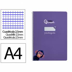 Cuaderno espiral liderpapel di n a4 pautaguia tapa dura 80h 90 gr cuadro pautado 2,5mm color lila - BF126