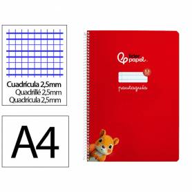 Cuaderno espiral liderpapel di n a4 pautaguia tapa dura 80h 90 gr cuadro pautado 2,5mm color rojo - BF128