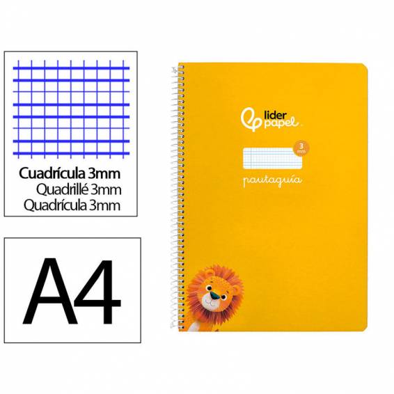 Cuaderno espiral liderpapel di n a4 pautaguia tapa dura 80h 90 gr cuadro pautado 3mm color amarillo - BF130