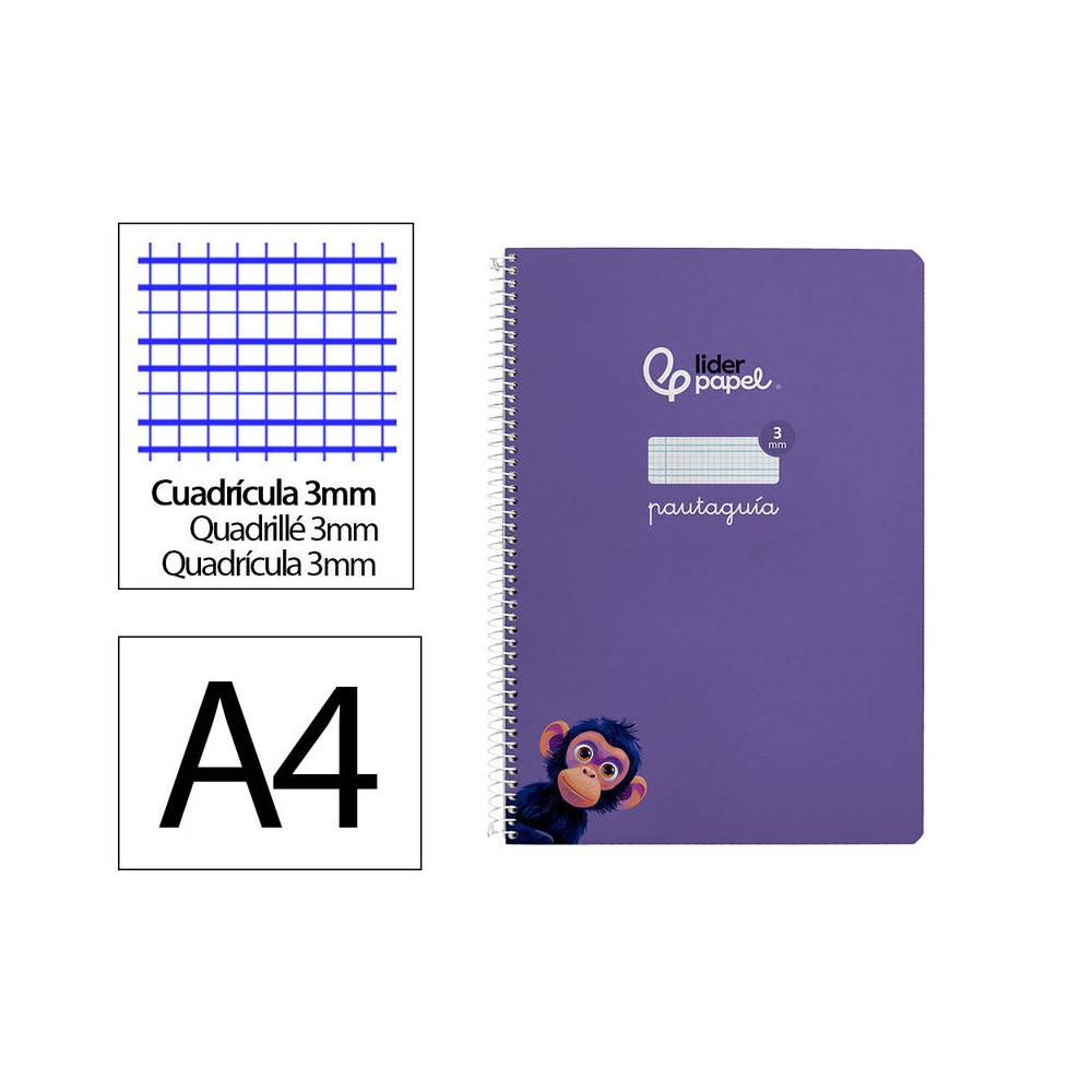 Cuaderno espiral liderpapel di n a4 pautaguia tapa dura 80h 90 gr cuadro pautado 3mm color lila - BF132