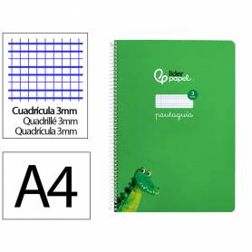 Cuaderno espiral liderpapel di n a4 pautaguia tapa dura 80h 90 gr cuadro pautado 3mm color verde - BF135