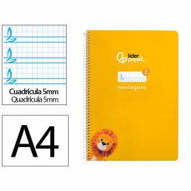 Cuaderno espiral liderpapel di n a4 pautaguia tapa dura 80h 90 gr cuadro pautado 5mm color amarillo - BF142