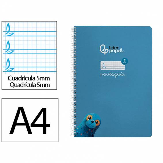 Cuaderno espiral liderpapel di n a4 pautaguia tapa dura 80h 90 gr cuadro pautado 5mm color azul - BF143