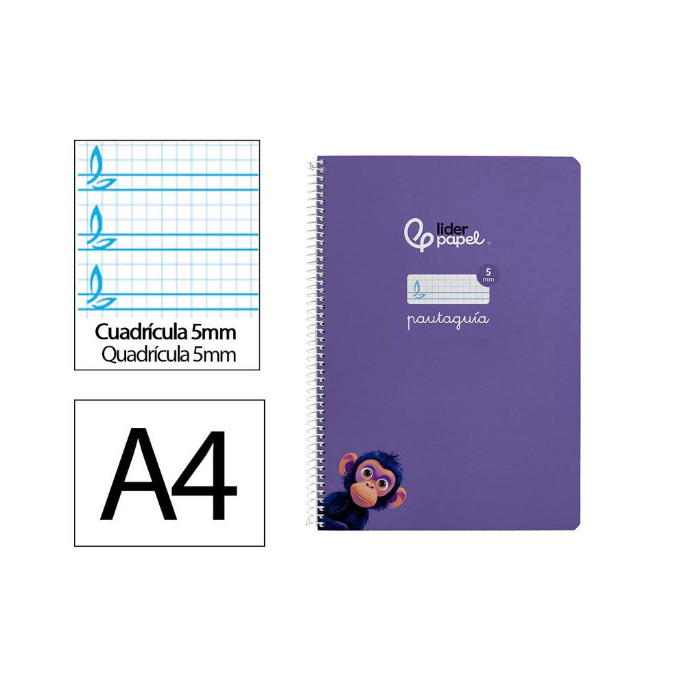 Cuaderno espiral liderpapel di n a4 pautaguia tapa dura 80h 90 gr cuadro pautado 5mm color lila - BF144