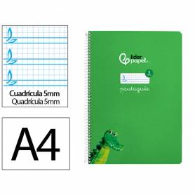 Cuaderno espiral liderpapel di n a4 pautaguia tapa dura 80h 90 gr cuadro pautado 5mm color verde - BF147