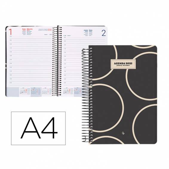 Agenda espiral liderpapel clas sic a4 2025 dia pagina color blanco y negro 2 papel 70 gr - 