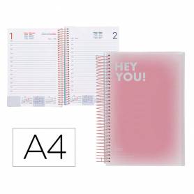 Agenda espiral liderpapel gazi a4 2025 día página color rosa papel 70 gr