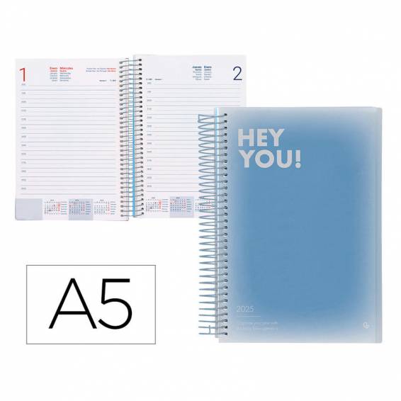 Agenda espiral liderpapel gazi a5 2025 día página color azul papel 70 gr