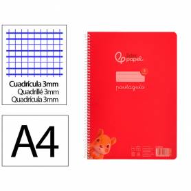 Cuaderno espiral liderpapel din a4 pautaguia tapa plastico80h 90gr cuadro pautado 3mm con margen color rojo - BE34