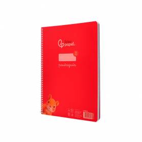 Cuaderno espiral liderpapel din a4 pautaguia tapa plastico80h 90gr cuadro pautado 3mm con margen color rojo - BE34