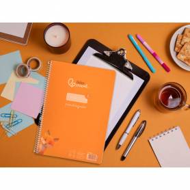 Cuaderno espiral liderpapel din a4 pautaguia tapa plastico80h 90gr cuadro pautado 3mm con margen color naranja - BE63