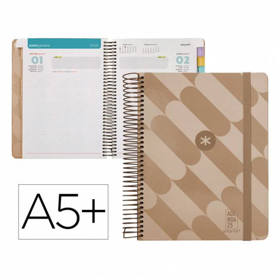 Agenda espiral antartik pattern a5+ 2025 día página color rosa nude papel 80 gr - 