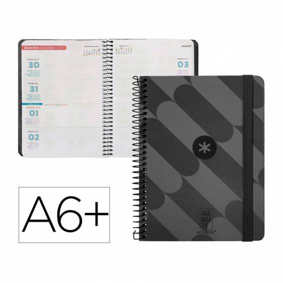 Agenda espiral antartik pattern a6+ 2025 semana vista color negro papel 80 gr - 