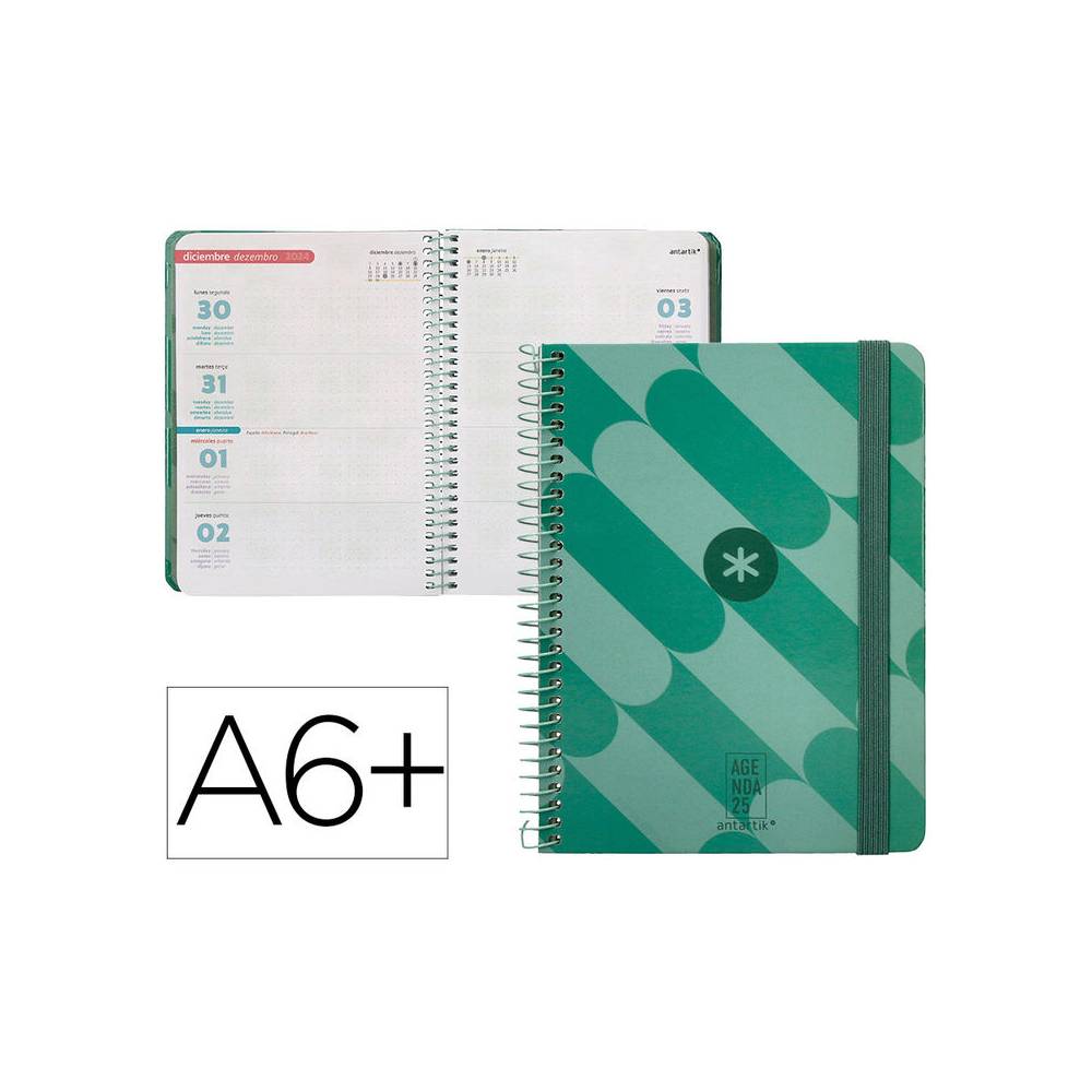 Agenda espiral antartik pattern a6+ 2025 semana vista color verde papel 80 gr - 