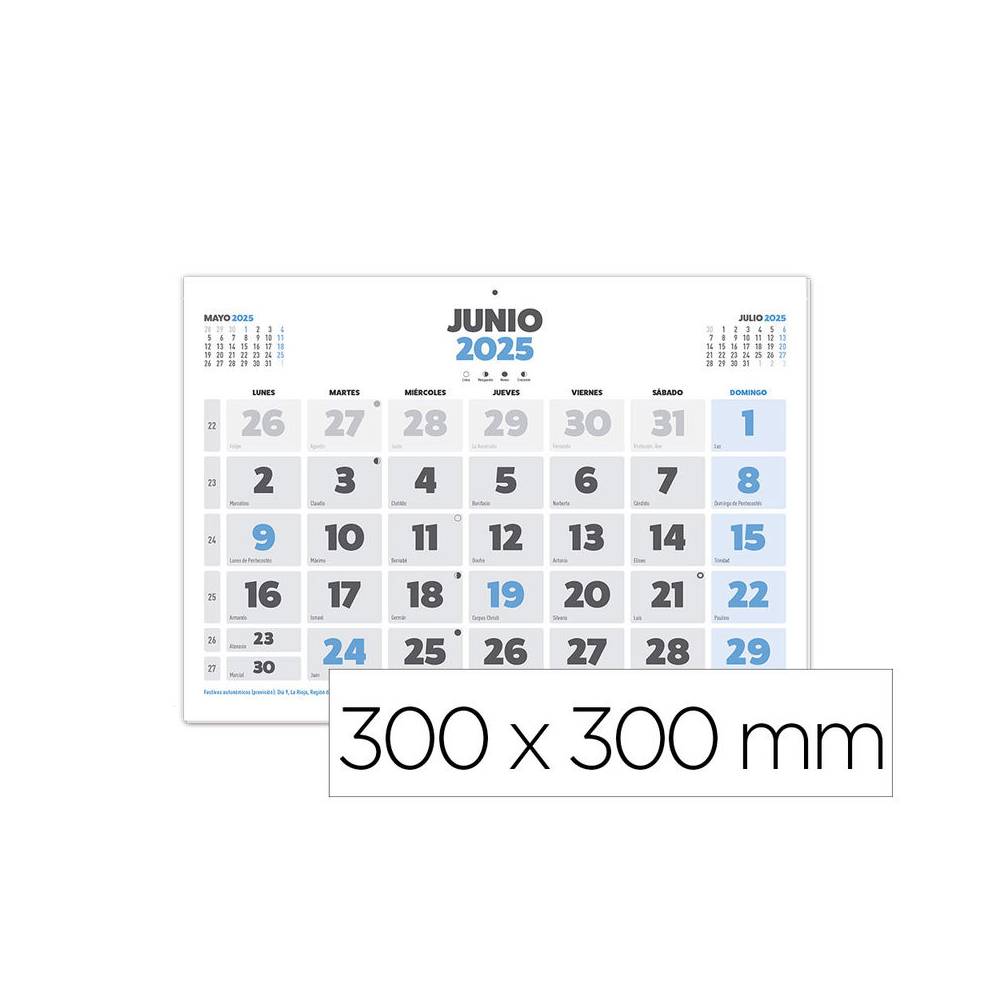 Calendario pared liderpapel clasico 2025 lomo engomado 44x32 cm papel 105 gr - 