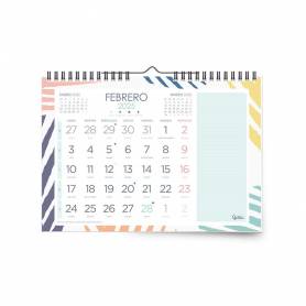 Calendario espiral pared liderpapel joven 2025 numeros grandes 44x32 cm papel 128 gr con pegatinas - 