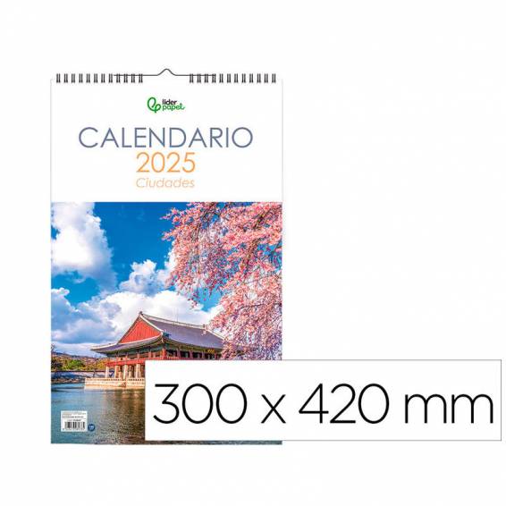 Calendario espiral pared liderpapel imagenes ciudades 2025 para escribir 25x40 cm papel 157 gr - 