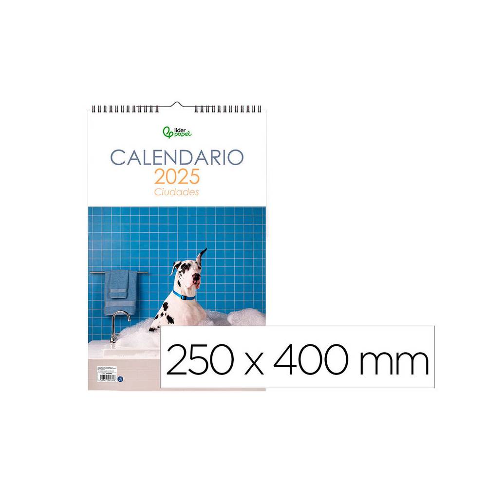 Calendario espiral pared liderpapel imagenes perros 2025 para escribir 25x40 cm papel 157 gr - 