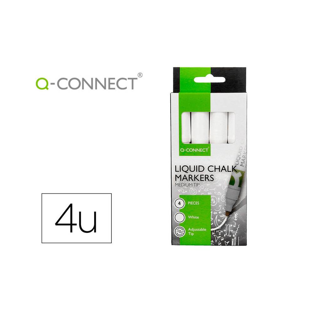 Rotulador q-connect tiza liquida punta redonda trazo 3 mm caja de 4 unidades color blanco - KF16282