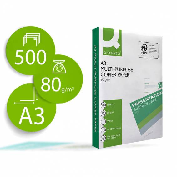 Papel fotocopiadora q-connect economy din a3 80 gramos paquete de 500 hojas - KF14311