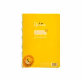 Cuaderno espiral liderpapel din a4 pautaguia tapa plastico80h 90gr cuadro pautado 4mm con margen color amarillo - BE35