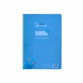 Cuaderno espiral liderpapel din a4 pautaguia tapa plastico80h 90gr cuadro pautado 4mm con margen color azul - BE36