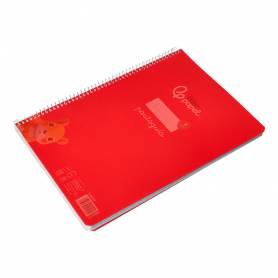 Cuaderno espiral liderpapel din a4 pautaguia tapa plastico80h 90gr cuadro pautado 4mm con margen color rojo - BE33